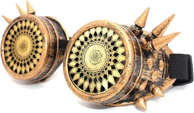 Cyberpunk Bril - Steampunk Accessoire - Kostuum Completeren - Vervangbare UV Lenzen - 18 x 4 cm - Antiek Koper