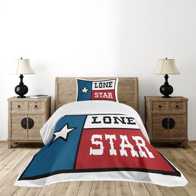 ABAKUHAUS Texas Star Bedsprei Set, State Flag ontwerp, gewatteerd tweedelig dekbed voor eenpersoonsbedden 170 x 220 cm, Cobalt Blue White Ruby