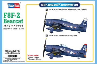 HobbyBoss Modelbouwpakket Militaire voertuigen - 87269 F8F-2 Bearcat Plane Plastic - 1:72 - Modelbouw