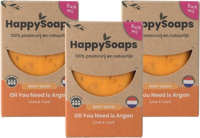 HappySoaps Oil You Need Is Argan – 3× Body Wash Bar – Voordeelverpakking - Plasticvrij & Natuurlijk
