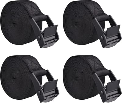 Zware Nylon Lashing Straps voor Luggage, Koffers, Verpakking en Cargo - 3m, Zwart (4 stuks)