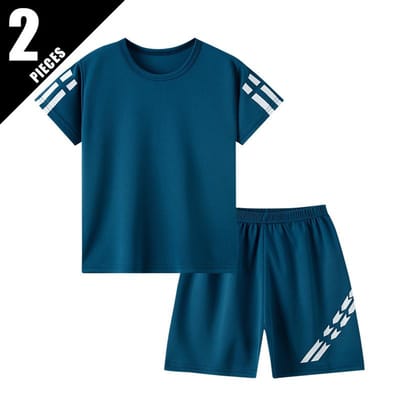 2/4 Stuks Jongens Zomer Effen Kleur Sneldrogend Ademend Set Grote Kinderen Losse Sport Hardlopen Wandelen Buiten Korte Mouw Korte Broek 130cm
