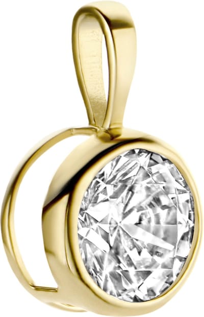 New Bling 9NBG-0207 Gouden Hanger- Dames - Zirkonia - 5 mm - Solitair - In Kastje Gezet - 14 Karaat - Goud