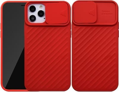 Geschikt voor iPhone 12 Hoesje - iPhone 12 Pro hoesje Siliconen - 6.1 inch - Back Cover Case met Camera Slider Rood