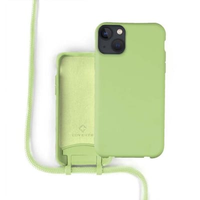 Coverzs Silicone case met koord - Telefoonhoesje met koord - Backcover hoesje met koord - touwtje - geschikt voor Apple iPhone 13 - Lichtgroen