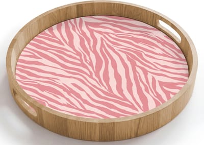 Dienblad rond 40x40 cm - Schootdienblad hout - Zebra - Print - Roze - Borrelplank rechthoek - Plateau houten dienbladen