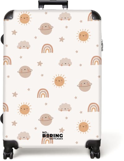NoBoringSuitcases.com® - Koffer groot - Reiskoffer lichtgewicht - Ruimte - Planeten - Pastel - Rolkoffer met 4 wielen - Grote trolley XL - 98 liter bagage