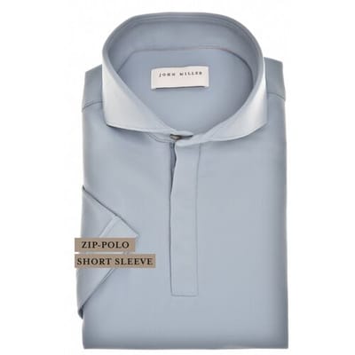 John Miller Polo Slim Plain Hyperstretch Short Sleeve Zip Collar Midden Blauw Melange / male
