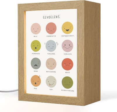 Nachtlampje 15x20 cm - Kinder lampje - Gevoelens - Leren voor kinderen - Educatief - Kleuren - Tafellamp kinderkamer - Slaapkamer lamp - Bedlamp kinderen - Kinderlampje stopcontact - Wandlamp babykamer - Nachtlampjes