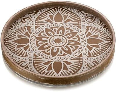 PromoHome Ronde Houten Dienblad - Landelijke Salontafel Schaal met Gewassen Afwerking
