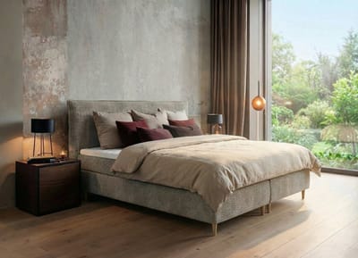 Mörgenn Boxspring Fjord - Pocketvering in Box en Matras - Latex Topper - Taupe - 80x200 cm - Inclusief Dekbed en Kussens