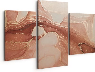 Artaza Canvas Schilderij Drieluik Abstracte Kunst in het Roze Marmer - 150x120 - Groot - Foto Op Canvas - Canvas Print
