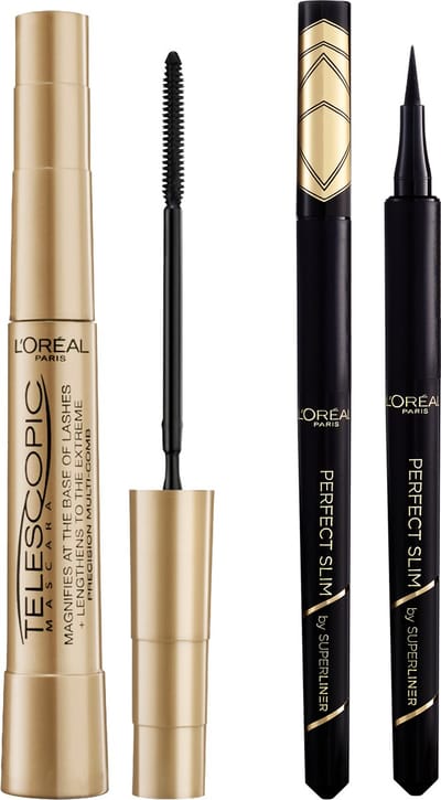 L'Oréal Paris Telescopic Classic Mascara Zwart & Superliner Perfect slim Zwart - Lengte mascara voor zichtbaar langere wimpers - Zwarte pen eyeliner - Routine Bundel