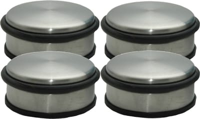 Deurstopper - Set van 4x stuks - RVS - rond - 11,5 x 6 cm - deurstop - 1,1 kg - zilverkleurig