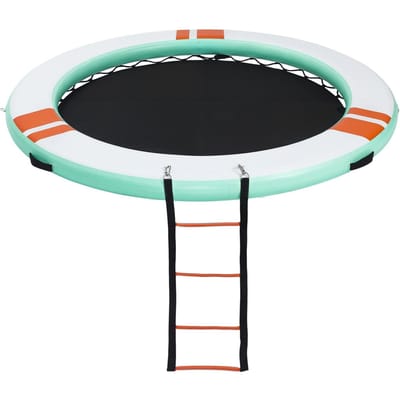 Opblaasbaar Drijvend Dok, 3,66 M Rond Opblaasbaar Dokplatform, Antislip Waterluchtmat met Draagbare Draagtas en Afneembare Ladder, Drijvend