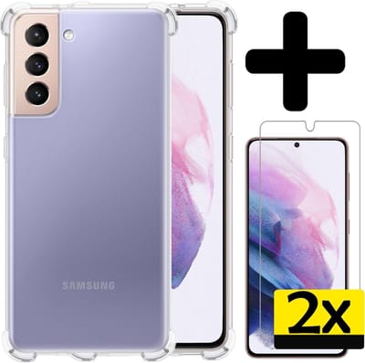Hoesje - Met Screenprotector - 2 Stuks - Geschikt voor Samsung Galaxy S21 - Sterk & Shockproof - Siliconen Case - Back Cover - Telefoon Hoes - Shock Proof - Telefoonhoesjes - Transparant