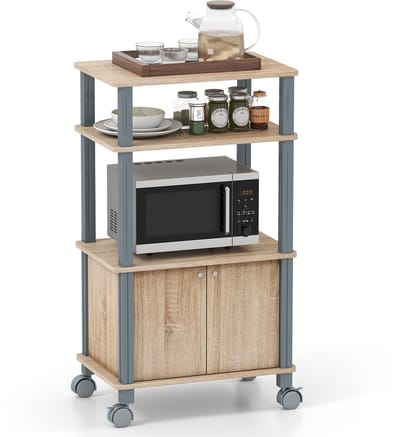 COSTWAY Rolling keuken bakker rek magnetron oven staan Utility plank op wielen opslag Cart kruiden Workstation organisator met 2-tier plank en kabinet, keuken of eetkamer Furnitu