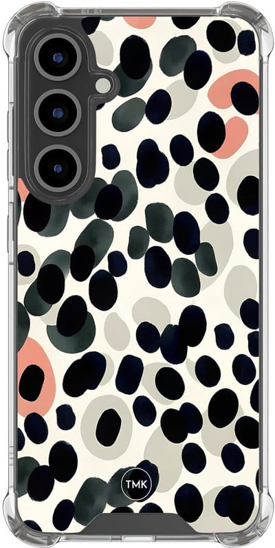 Shockproof hoesje geschikt voor Samsung Galaxy S24 FE - Modern dots - Schokbestendig - Verhoogde randen - TPU case - Extra Sterke Back Cover - Gestipt - Transparant, Multi