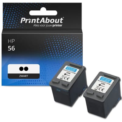 PrintAbout - Inktcartridge / Alternatief voor de HP C6656AE (nr 56) / Zwart 2-pack