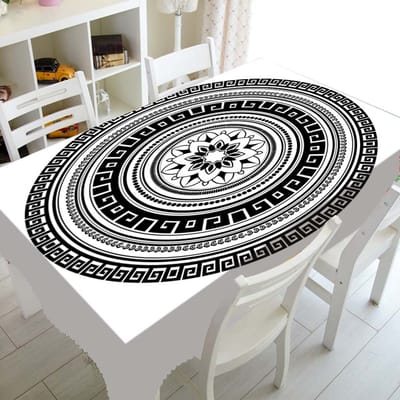 Zwart en Wit Ovaal Patroon Tafelkleed Huis Eettafel Hoes Koffietafel Decor Picknick Rechthoekig Waterdicht Tafelkleed 85-85cm