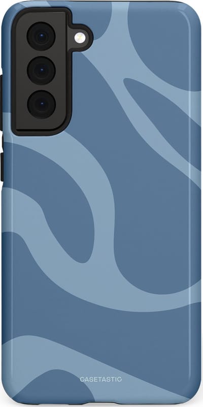 Casetastic hoesje geschikt voor Samsung Galaxy S21 FE 5G - Dubbellaagse bescherming - Blauwe Water Golven - Fashion Case - Grijs Lichtblauw