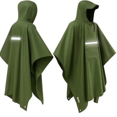 BOTC Poncho - Reflecterende Regenponcho - Fietsponcho Fiets - Met Reflecterende strips - Unisex - Dames & Heren - Waterdicht - groen