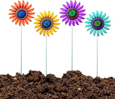 Metalen Bloemenstaken - Tuindecoratie Set - Tuin Verfraaien - Weerbestendig Ontwerp - 4 Stuks - Kleurrijk