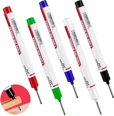 Diepe Boorgat Marker Set met 5 Extra Lange Tip Markers voor Hout, Kunststof en Metaal - Ideaal voor Bouwprojecten en Creatieve Klussen