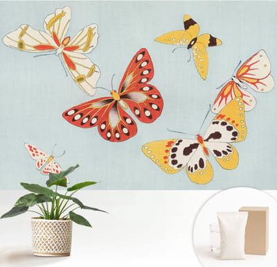 Wallfluent Behang - Artistieke vlinders Vliesbehang - 152x104 cm - Blauw Behang - Voor liefhebbers van moderne abstracte kunst - Behang Voor de woonkamer, slaapkamer en kantoor - Wanddecoratie Dieren
