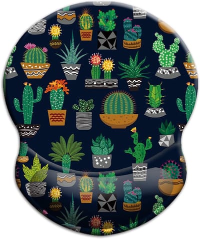 Ergonomische muismat met gel polssteun, gaming muismat van lycra, antislip voor computer en laptop, schattige cactusdesign
