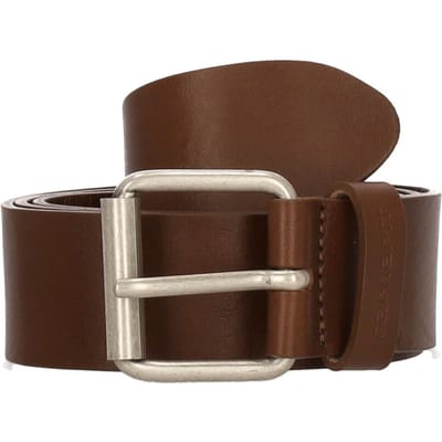 Heren Script Belt Leren riem Cognac/zilver