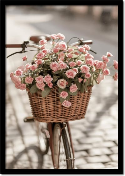 Poster vintage fiets met bloemenmand Italië - 21cm x 30cm a4 - vintage - woonkamer - slaapkamer - bloemen posters - goedkoop - muurposter - natuur - wanddecoratie
