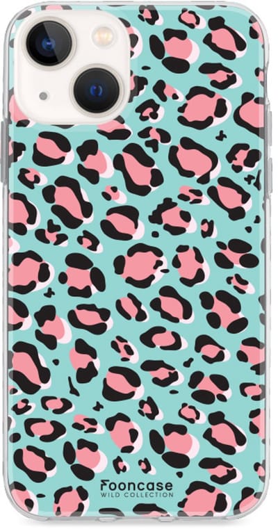 Fooncase Hoesje Geschikt voor iPhone 13 Mini - Shockproof Case - Back Cover / Soft Case - Luipaard / Leopard print / Blauw