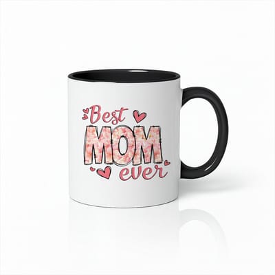 Best Mom Ever Koffiemok - Bloemen Moederdag Cadeau - Zwart-Witte Keramische Mok