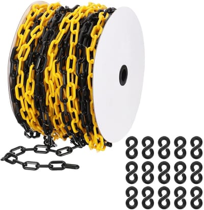 Geel/Zwarte Plastic Ketting 6 mm - Veiligheidsbarrière voor Parkeerplaatsen en Bouwlocaties - Robuuste Vergrendelketting voor Toegangscontrole en Veiligheid