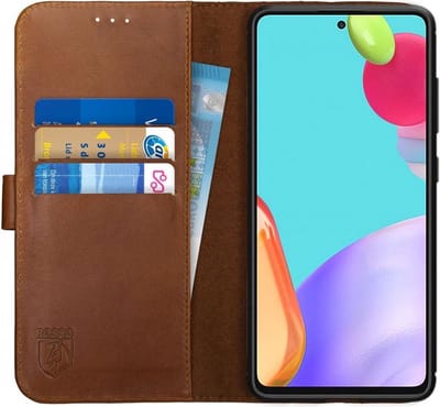 Rosso Deluxe Echt Leer Book Case Hoesje Geschikt voor Samsung Galaxy A52 / A52S | Ruimte voor drie pasjes | Portemonnee Book Case | Met Pasjeshouder | Bruin
