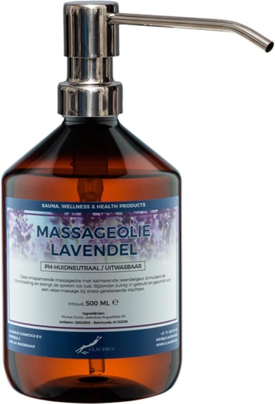 Massageolie Lavendel 500 ml met zilveren pomp - 100% natuurlijk - biologisch en koud geperst