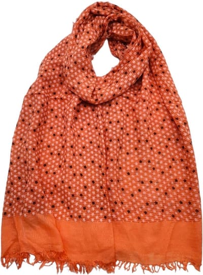 Bamboe lange dames sjaal Lina gebloemd motief oranje wit donker blauw natuurlijk materiaal