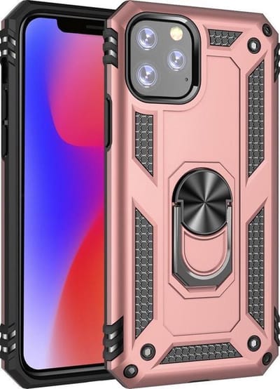 MM&A Magnetische Ring Anti Shock Back Cover Case Hoesje geschikt voor Apple iPhone 12 Pro Max - Rose Goud – Polycarbonaat – TPU – Harde Plastic - Schokabsorberend - Schokbestendig – Armor – met Stand