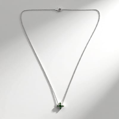 Cavill - Zilveren Halsketting - 925 Sterling Zilver - Tanzania Tsavoriet 0,414 ct - Groene Edelsteen Ketting - Elegant Wielvormig Design - 45 cm