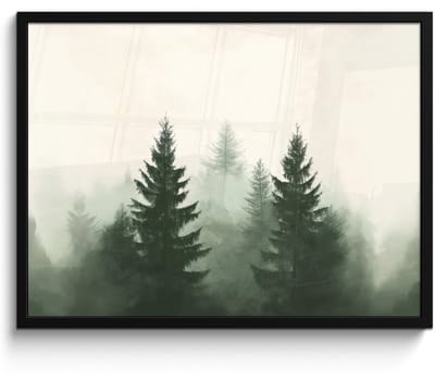 Poster in lijst - Fotolijst 70x50 cm - Posters - Sparren - Bomen - Groen - Beige - Posterlijst zwart - Decoratie - Wanddecoratie woonkamer - Muurdecoratie slaapkamer