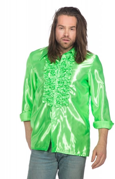 Jaren 80 & 90 Kostuum | Groene Ruchesblouse Satijn Foute Neon Disco | Maat 54 | Carnaval kostuum | Verkleedkleding