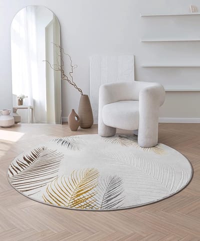 the carpet Mila – Vloerkleed met palmbladmotief in glanslook, geschikt voor woonkamer en slaapkamer, grijs met palmblad motief, 200 cm rond