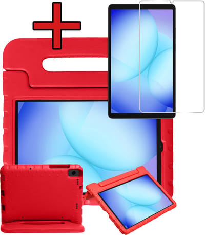Hoesje - Geschikt voor Samsung Galaxy Tab A11 / A9 - Met Screenprotector - Kinderhoes - Shockproof Bumper - Kidsproof Case - Tablethoes - Kinder Hoes Cover - Rood
