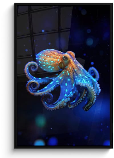 Poster in lijst - Fotolijst 80x120 cm - Posters - Octopus - Stippen - Blauw - Zee - Posterlijst zwart - Decoratie - Wanddecoratie woonkamer - Muurdecoratie slaapkamer
