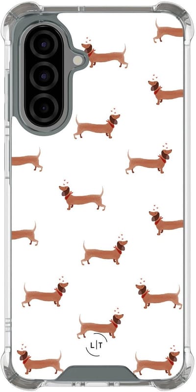 Shockproof hoesje - Geschikt voor Samsung Galaxy A36 - Teckels - Extra sterke case - TPU/polycarbonaat - Print / Illustratie - Bruin, Transparant