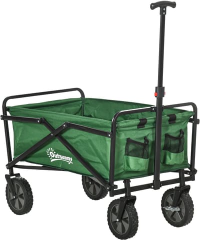 Killogood Opvouwbare kar transportkar op wielen belasting 40 kg verstelbare handgreep 83 x 50 x 99 cm donkergroen