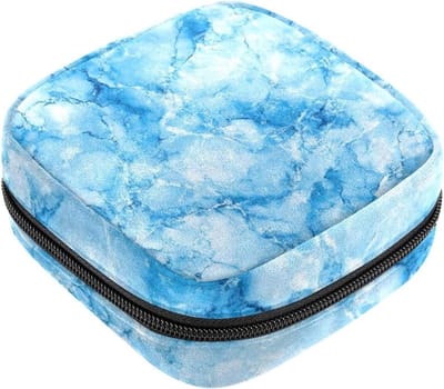 Opbergtas Maandverband - Menstruatie Kit - Privacy Beschermen - Ingebouwd Vakje - 12x17x17 cm - Blauw Marmer