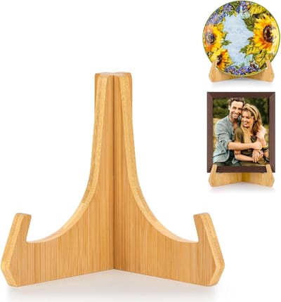 longziming -Houten Tellerhouder - 6 inch Bambus Standaard - Mini Staffelei voor Borden, Foto’s, Boeken en Decoratie - Platenstandaard voor Dekotellers en Bilderrahmen