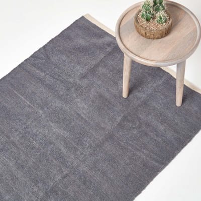 Homescapes Grijs chenille vloerkleed met natuurlijke rand van 100% katoen, 45 x 70 cm